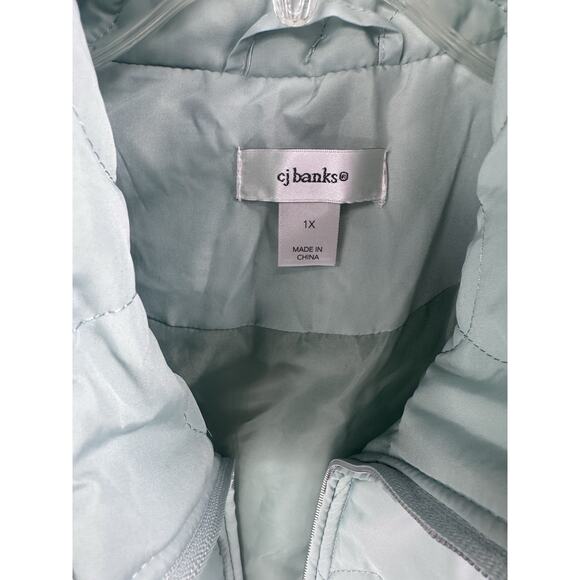 CJ Banks Vest Womens Plus Size 1X Green Quilted Zip Pockets Puffer - Picture 2 of 4